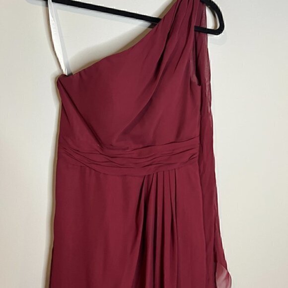 Azazie burgundy Cabernet chiffon one shoulder dress - Picture 2 of 5